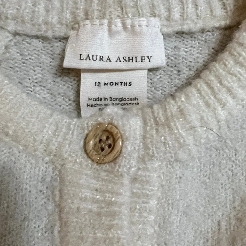 Laura Ashley Flounce Trimmed Knit Button Down Cardigan 12 Months Cream Soft - Picture 2 of 8